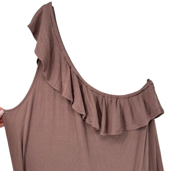American Eagle Dress Ribbed One Shoulder Ruffle Mauve Size XXL Stretch Casual - Picture 3 of 9